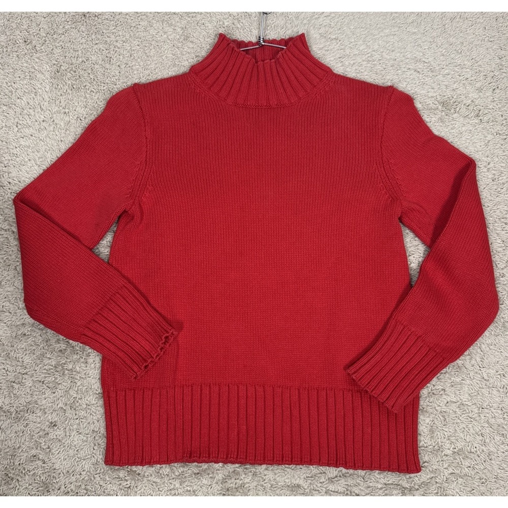J.Crew Mock Neck Cotton Chunky Knit Sweater Ribbed Cuff And Hem Women's S Preppy
